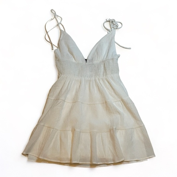 LULUS Lulu’s Effortless Ease White Tie-Strap Tiered Skater‎ Dress size Medium - Picture 6 of 14
